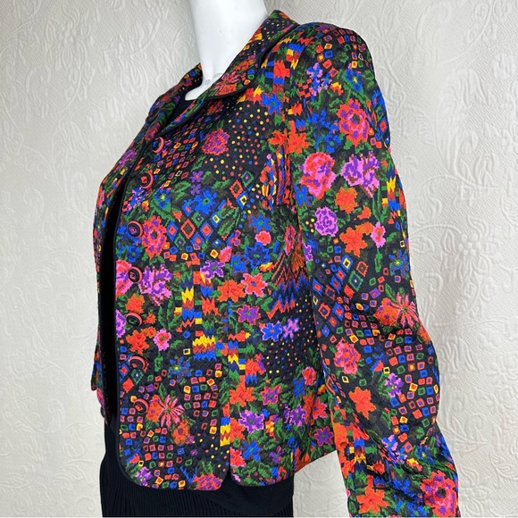 Caroline Charles London Wool Silk Multicolor Floral Geometric Blazer - Picture 3 of 15